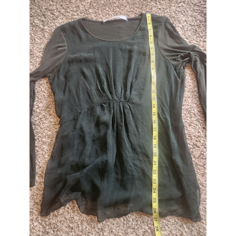 Lola & Sophie Green Silk Front Layered Long Sleeve Top Size M Made in USA - Picture 7 of 8